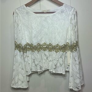White Lace Blouse with Gold Detail size medium NWT
